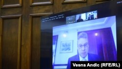 Gabrijel Eskobar, izaslanik SAD za Zapadni Balkan, tokom online obraćanja na konferenciji o inicijativi "Open Balkan" u Skupštini Srbije 24. novembra 2021.