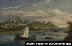 Kijevo-pečerska lavra. Gravura nastala oko 1850., tiskana u Pragu. Autor je František Rybička.