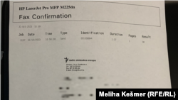 Fax koji je RSE slao jednoj od institucija RS-a, zato što elektronska pošta nije u funkciji, Sarajevo, 31. oktobar 2023.