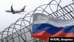 საილუსტრაციო ფოტო: ქართული თვითმფრინავი რუსეთის დროშის ფონზე