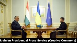 ვიქტორ ორბანი და ვოლოდიმირ ზელენსკი კიევში მოლაპარაკებებზე. 2024 წლის 2 ივლისი
