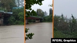 ადიდებული მდინარე ენგური წვიმის დროს, საოკუპაციო ხაზიდან რამდენიმე ასეულ მეტრში.