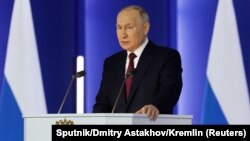 Obraćanje ruskog predsjednika Vladimira Putina u konferencijskoj sali Gostny dvor, 21. februar 2023. 