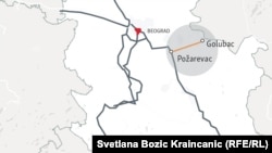 Mapa brze magistrale od Požarevca do Golupca na istoku Srbije, nazvane Dunavski koridor.
