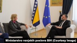Izvršna direktorica za Evropu u Evropskoj službi za vanjske poslove Angelina Eichhorst i ministar vanjskih poslova BiH Elmedin Konaković, Sarajevo, 7. februar 2024. godine