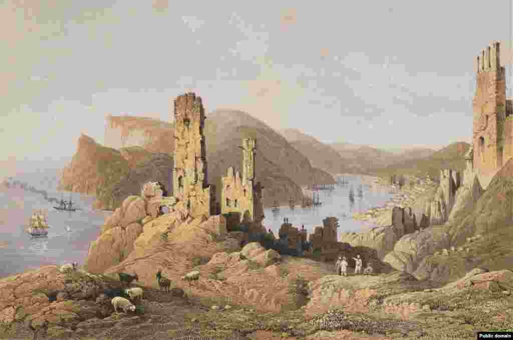 Mesto Balaklava viđeno s utvrđenje koje je napravljeno u vreme kada je ta oblast bila pod kontrolom Đenove. Balaklava je postala simbol Krimskog rata u Britaniji zbog bitke s mnogo žrtava za kontrolu nad zalivom.