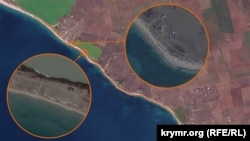 Лінія окопів на узбережжі від Заозерного до Євпаторії, супутниковий знімок від 16 березня 2023 року