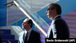 Premijer Kosova Aljbin Kurti (levo) i predsednik Srbije Aleksandar Vučić na sastanku lidera Zapadnog Balkana i EU u Skoplju, Severna Makedonija, januar 2024.