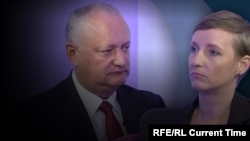 (კოლაჟი) იგორ დოდონი, მოლდოვის ყოფილი პრეზიდენტი (მარცხნივ) და ირინა რომალიისკაია, "ნასტოიაშჩეე ვრემიას" კორესპონდენტი 