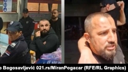 Milan Pudar u blokadi Filozofskog fakulteta (levo), mart 2024 i Milan Pudar u prostorijama kol centra SNS (desno), jun 2024.