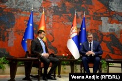 Predsjednik Srbije Aleksandar Vučić i predsjednik Crne Gore Jakov Milatović u Beogradu 10.jula 2023.