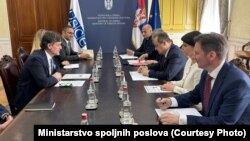 Direktor ODIHR-a Mateo Mekači i ministar spoljnih poslova Ivica Dačić, u Beogradu 16. aprila 2024.