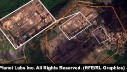 სატელიტური ფოტო. 27 ივნისი. სავარაუდოდ, აქ, მინსკიდან 90 კილომეტრში ბანაკს ამზადებენ. ბოლო ორ კვირაში ტერიტორია დაიფარა ელემენტებით, რომლებიც ჰგავს კარვებს და სამშენებლო ტექნიკას.