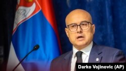 Ministar odbrane Srbije Miloš Vučević na konferenciji za medije u Beogradu 2. oktobra 2023.