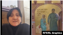 ირმა ინაშვილი და მატრონა მოსკოველის ხატის ფრაგმენტი სტალინის გამოსახულებით 