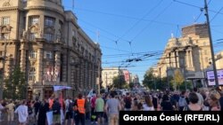 Učesnici protesta su blokirali raskrnicu Nemanjine i ulice Kneza Miloša u centru Beograda, 11. avgust 2024.