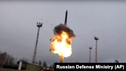 A Russian Defense Ministry photo of an Avangard intercontinental ballistic missile being launched somewhere in Russia. 