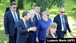Predsjednik Francuske Fransoa Makron, premijerka Velike Britanije Tereza Mej i njemačka kancelarka Angela Merkel u Sofiji 17. maja