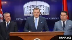 Premijer Republike Srpske Radovan Višković, predsednik RS Milorad Dodik i predsednik Narodne skupštine RS Nenad Stevandić za kojima je Tužilaštvo BiH izdalo nalog za privođenje, Banjaluka, 12 mart 2025.