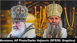 Ruski patrijarh Kiril i njegov srpski kolega Porfirije.