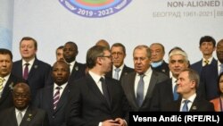Predsednik Srbije Aleksandar Vučić sa ministrom spoljnih poslova Rusije Sergejem Lavrovim i predstavnicima država članica Pokreta nesvrstanih