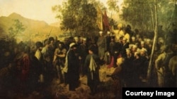 Шамил имам ва гиназ Барятинский. Гъуниб, 1859 соналъул 25 август. Теодор Горшелдица бахъараб сурат.