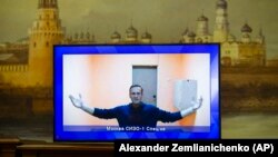 Navaljni preko TV linka iz zatvora tokom jednog od sudskih ročišta, januar 2022.