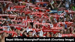 Navijači rumunskog fudbalskog tima Sepsi OSK, iz grada Sfantu George, gdje živi gotovo tri četvrtine stanovništva koje se izjašnjava kao etnički Mađari. 