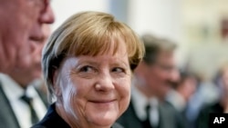 გერმანიის ყოფილი კანცლერი, ანგელა მერკელი გერმანელი პოლიტიკოსის ვოლფგანგ შოიბლეს ხსოვნისადმი მიძღვნილ ცერემონიაზე გერმანიის პარლამენტში. ბერლინი, 24 ოქტომბერი, 2024 წელი