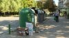 Garbage cans on the street in Skopje, North Macedonia