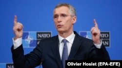 Generalni sekretar NATO-a Jens Stoltenberg na press konferenciji u Briselu, 12. februara 2019.