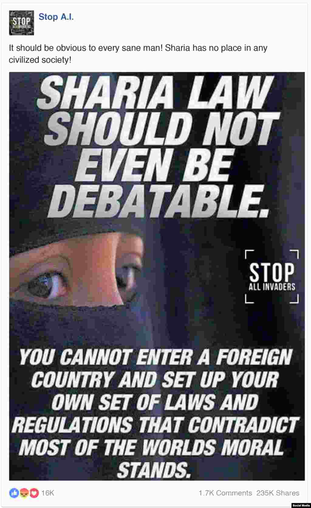 "Законы Шариата даже обсуждать не стоит", – гласит этот пост. 