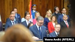 Aleksandar Vučić u Skupštini Srbije polaže zakletvu za drugi petogodišnji predsednički mandat, 31. maj 2022.