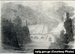 მცხეთის ხიდი მდინარე მტკვარზე. ჩანახატი 1825 წ.