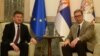 Specijalni predstavnik EU za dijalog između Beograda i Prištine Miroslav Lajčak (levo) na sastanku sa predsednikom Srbije Aleksandrom Vučićem (desno) 29. juna u Beogradu.