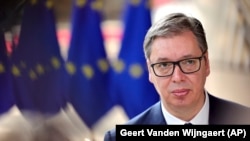 Predsednik Srbije Aleksandar Vučić tokom godišnjeg samita EU-Zapadni Balkan u Belgiji, maj 2022.