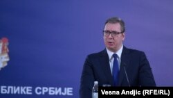 Serbia -- EU Special Representative for the Pristina-Belgrade Dialogue Miroslav Lajcak with president of Serbia Aleksandar Vucic (pictured) in Belgrade, March 3, 2021.