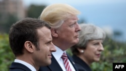 Emanuel Makron, Donald Tramp i Tereza Mej na sastanku G7