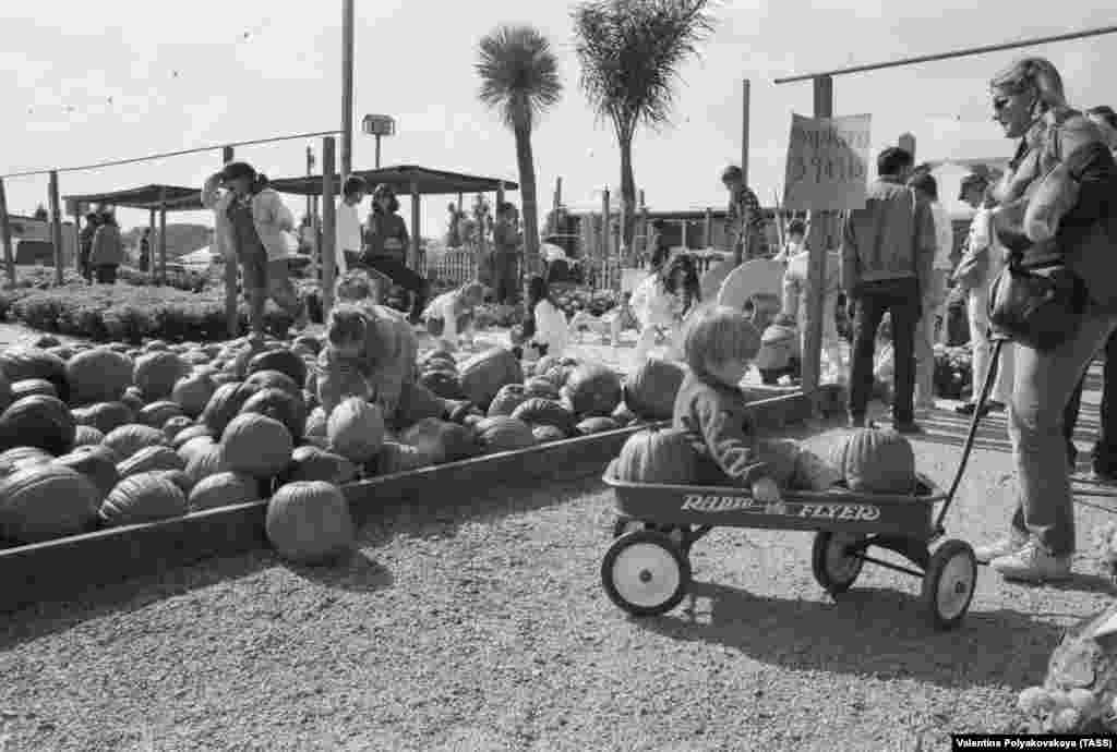 Гарбузовий ярмарок у 1988 році. На фото був підпис «Американський агропромисловий комплекс»
