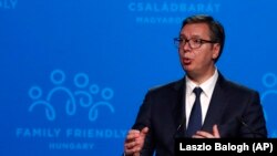 Predsednik Srbije Aleksandar Vučić govori na na Četvrtom demografskom samitu u Budimpešti, 23. septembra 2021. 