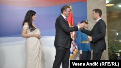 Aleksandar Vučić sa suprugom i Siniša Mali na Vučićevoj predsedničkoj inauguraciji 2017.