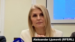 Biljana Vučurović direktorica podgoričke Gimnazije "Slobodan Škerović", na konferenciji za medije u Podgorici. Crna Gora, 9. decembar 2024. 