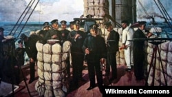 Хэйхатиро Того на мостике флагманского броненосца "Микаса", картина Сётаро Тодзё, 1906 год