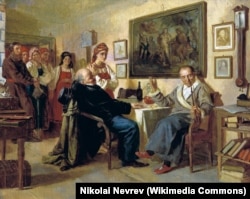 Продажа дворовой девушки на картине художника Николая Неврева "Торг. Сцена из крепостного быта. Из недавнего прошлого" (1866)