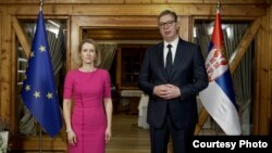 Visoka predstavnica Evropske unije za spoljnu politiku i bezbednost Kaja Kalas započela je svoju posetu Beogradu susretom sa predsednikom Srbije Aleksandrom Vučićem, 21. maj 2025.