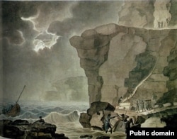 Заговорщики высаживаются у скал близ Бивиля. Акварель участника заговора Армана де Полиньяка