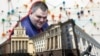 Делян Пеевски наднича над сградите на Народното събрание, Министерския съвет и Съдебната палата в София. Колаж: Свободна Европа