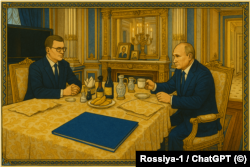 Кадр из фильма Павла Зарубина "Россия. Москва. Кремль. Путин. 25 лет", обработанный ChatGPT