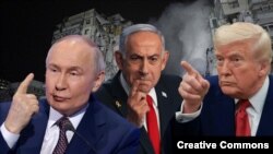 Коллаж Владимир Путин, Беньямин Нетаньяху, Дональд Трамп