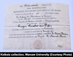 გრიგოლ ფერაძის დიპლომი, ბონის უნივერსიტეტი, 1927.